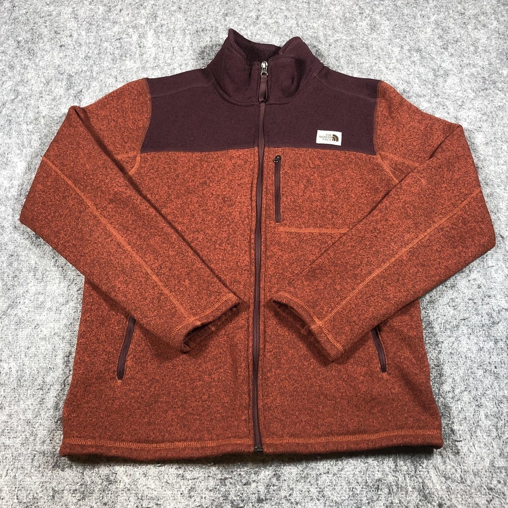 The North Face Mens M Brick Red Fleece‎ Jacket Colorblock Full Zip Hiking